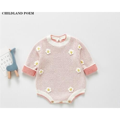 Baby Girls Clothes Newborn Knitted Baby Clothes Cotton Flower Princess Infant Baby Romper Jumpsuit Onesie Baby Overalls Playsuit