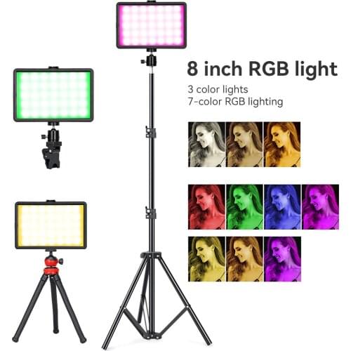 8inch Portable RGB Video Light Panel kit Colorful Dimmable USB Photography Lighting With Tripod Stand For Photo Studio Fill Lamp