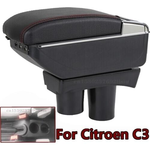 For Citroen C2 C3 armrest box USB Charging heighten Double layer central Store content cup holder ashtray accessories