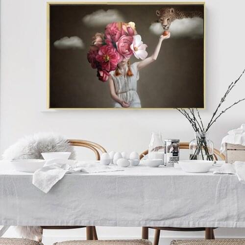 Nordic Poster Beauty Flower Girl Abstract Canvas Art Animal Oil Painting Wall Pictures For Living Room Home Decorative Picture