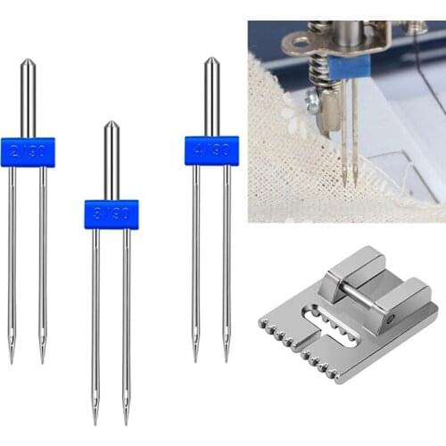 Double Needle 9 Groove Fold Presser Foot For Household Multifunctional Sewing Machines 2/90 3/90 4/90 Sewing Tools & Accessories