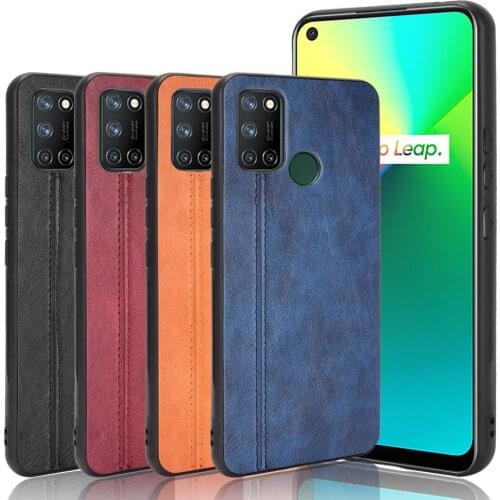 Realme C17 Case 6.5 inch Lightweight Calfskin PU Leather lines Soft Edge Phone Case For Realme C17 RMX2101 Back Cover