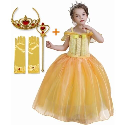 Christmas Girl Cosplay Princess Bella Dress Beauty and The Beast Kids Dress Up Party Hallowen Birthday Drama Photograph Costume