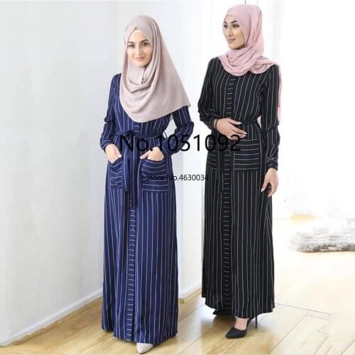 Ramadan striped shirt style kimono muslim Abaya Hijab Muslim Dress female single breasted Islamic Kaftan Robe Musulman Abayas