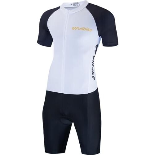 Wulibike White Lycra Triathlon Sports Skinsuit Mens Short Sleeve Tights Man Cycling Clothing Quick-Dry Sportwear