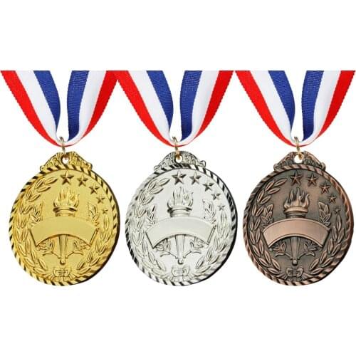 Torch Medal Souvenir Zinc Alloy Sport Competition Prize with Ribbon Strap for Outdoor Kids Games School Supplies Medal Winner