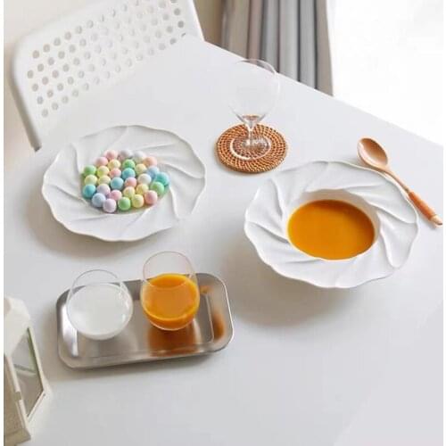 Salad Plate High Temperature White Porcelai Bowl Three Dimensional Lace Pure Laciness Nordic Style Underglaze Color Grain