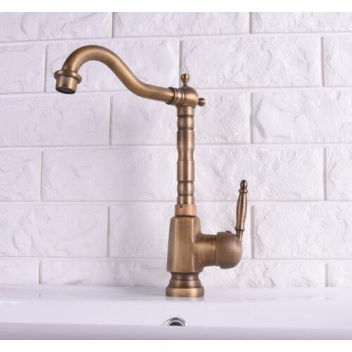 Vintage Antique Brass Single Ceramic Lever Handle Swivel Spout Bathroom Basin Kitchen Sink Faucet Cold & Hot Mixer Tap asf113