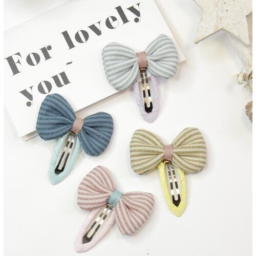 1Piece and 4Pcs/Set Girls Cute Baby Kids Striped Fabric Bow Hairpins Children Lovely Hair Clip Barrettes Headband Hair Accessory