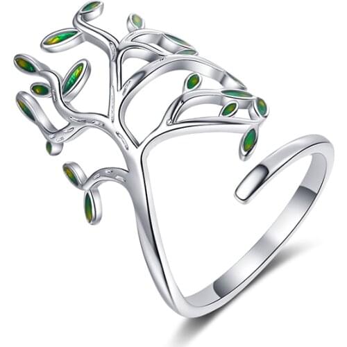 Green Tree Plant Design Pull Finger Rings For Women Poetic Elegant Opening Ring Band Cute Charming Ring Accessory For Lady Girls