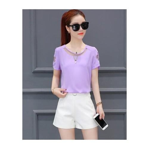 2020 Women purpel Short Sleeve Shirt Top Garment blue