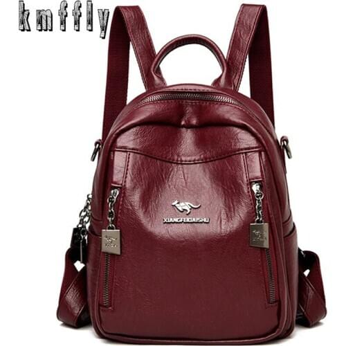 Women Backpack High quality Front Double Zipper Soft Leather Female Travel Shoulder Bags for Teenage Girls Backpack Sac A Dos