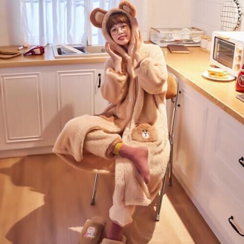 Cartoons Winter thick warm flannel pajamas suit womens pajamas home servicegirl home services set sleepwear sleepwear pijama