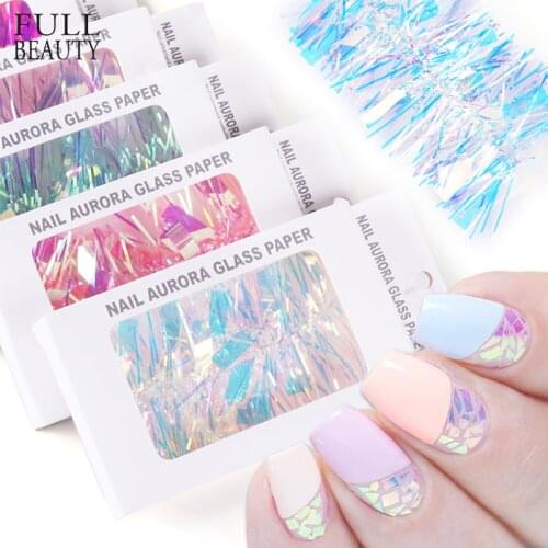 1 Case Holo Glass Nail Paper Sticker Gradient Aurora Transfer Foils Shinning Mirror Wraps Nail Art Decoration 3D Designs CH1567