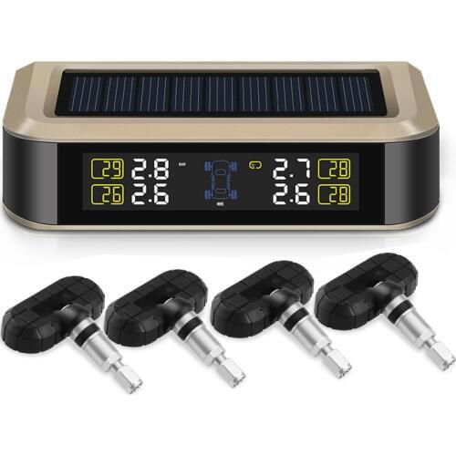 T601X-NF+ Car TPMS Tire Pressure Monitoring System Solar Charging LCD Display Auto Alarm System Wireless + 4Pcs Internal Sensor
