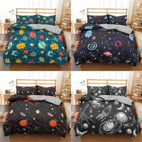 2021 Planet Space Bedding Sets Cartoon Universe Duvet Cover Bedding Set King Queen Bed linen Bedclothes Dropshipping