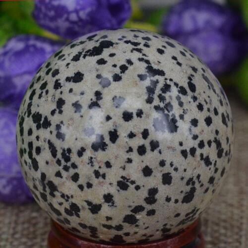 40MM(1.6") Natural Gemstone Dalmation Jasper Sphere Crystal Globe Ball Chakra Healing Reiki Stone Carved Crafts W/Stand,Mineral
