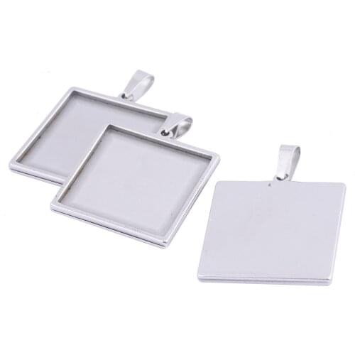 5pcs20mm 25mm 30mm Square Cabochon Base Setting Stainless Steel Pendant Bezel Trays Diy Necklace Blanks For Jewelry Making
