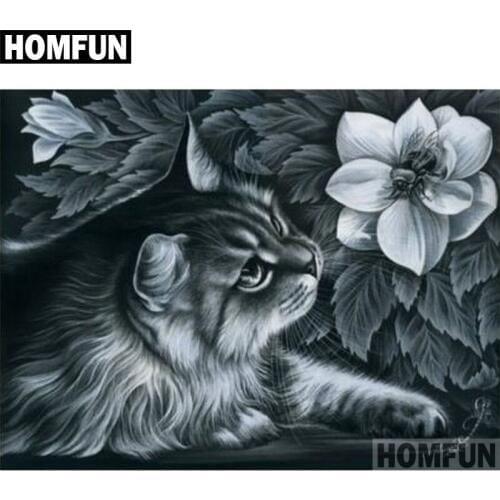 HOMFUN Full Square/Round Drill 5D DIY Diamond Painting "Cat & Flower" Embroidery Cross Stitch 5D Home Decor Gift A06485