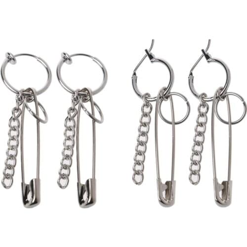 Safety Pin Shape Geometry Long Chain Tassel Irregular Earrings Korean Jewelry