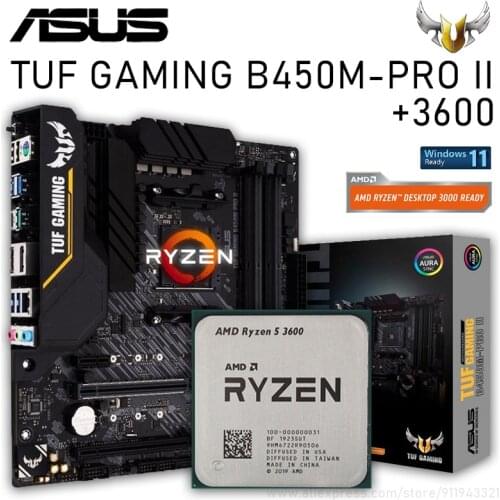 Asus TUF GAMING B450M-PRO II B450 With AMD Ryzen 5 3600 Motherboard Set PCI-E 3.0 DDR4 128GB Motherboard Combo Placa-mãe New