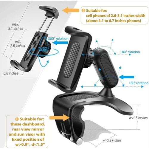 Car Phone Mount Universal Dash Mount Phone Holder Telefon Mobile Cell Stand Fits 2.6-6.7in For iPhone 12 Pro Max for Huawei