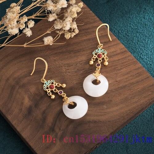 White Jade Doughnut Earrings 925 Silver Charm Zircon Agate Natural Gemstone Women Fashion Crystal Jewelry Amulet Chalcedony