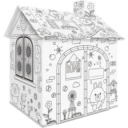 DIY Large Cardboard Coloring Creative Crafts Play House Project Assemble and Paint Educational Toys 2.2 Feet Tall For Kids Age