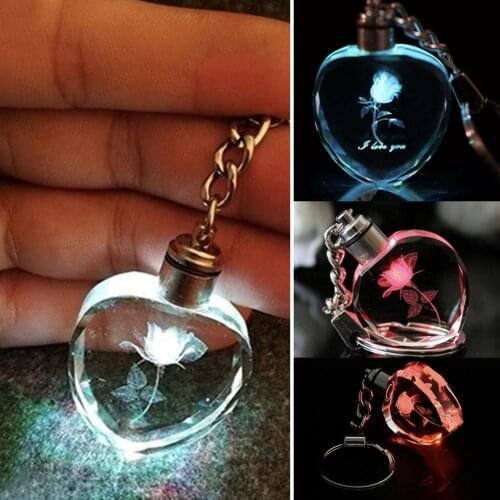 Men Women LED Light Keychain Faux Crystal Flower Floral Heart Key Chain Keyring Jewelry Gift raktu pakabukai Dropshipping