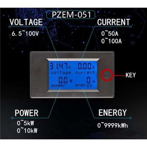 PZEM-051 DC Digital Multifunction Voltmeter Ammeter 6.5-100V 4 IN1 Car Voltage Tester Amp Watt Kwh Meter With 100A Shunt