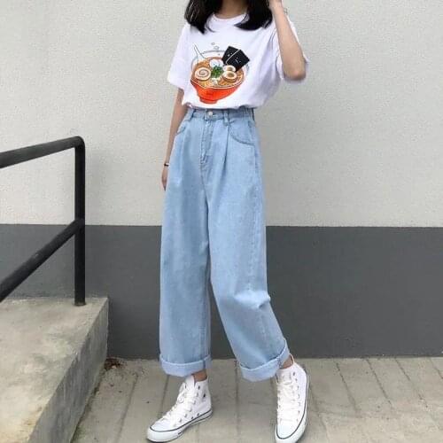 2021 Summer Solid Pants Female Womens Jeans Boyfriend Hip Hop Jeans High Waist Kawaii Jeans Cool Stright Trousers Female Girl
