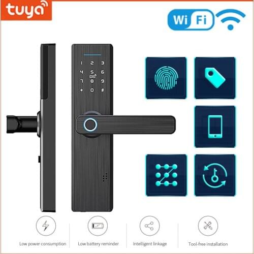 Tuya Wifi Electronic Door Lock Tuya APP Remote Control/ Biometric Fingerprint/Smart Card/Password/Key Unlock Multiple Unlocking