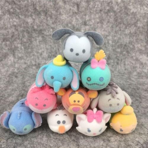 Disney Flocking TSUM TSUM Mickey Stitch Dumbo Scrump Marie Cat Action Figure Toys Room Decoration Gifts for Children 9Pcs/Set