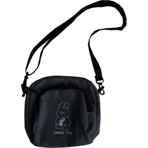 1Pcs Black Rabbit Canvas Crossbody Bag Casual Student Girls Messenger Bag Vintage Ladies Phone Purse Shoulder Bag