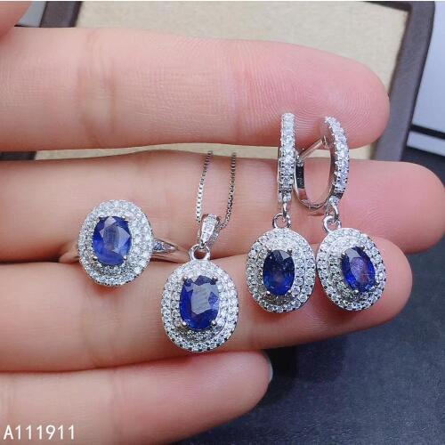 KJJEAXCMY fine jewelry 925 sterling silver inlaid Natural sapphire Necklace Ring Earring classic female Suit Support exquisite