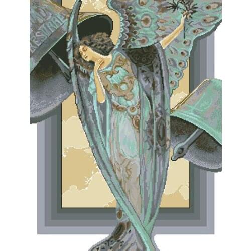 Colorfully fabric Top Quality Lovely Counted Cross Stitch Kit Angel Goddess and Bells Listen To The Bell