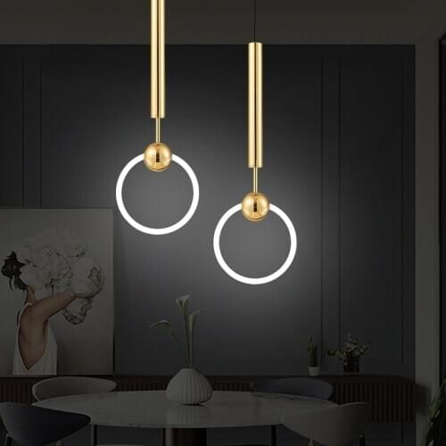 Nordic Art Creative LED Loft Dining Room Pendant Lamp Gold Ring Cafe Restaurant Decoration Lamp