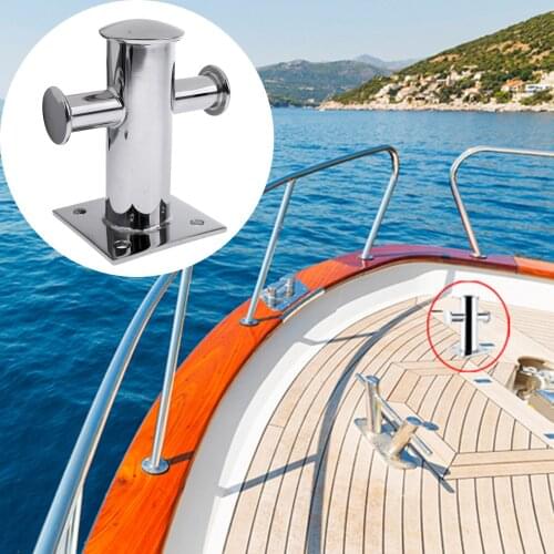 Heavy Duty 304 Stainless Steel Single Mooring Bitt Cross Bollard Cleat with Base Plate for Boat Replacement Replace 1pc
