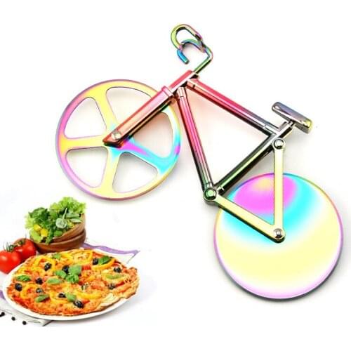 Round Gold Laser Orange Pizza Cutter Knives Two-wheel Bicycle Shape New Design Pizza Knife Pizza Cutting Knife Pizza Tool Bike