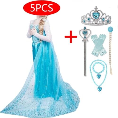 2021 Summer Fancy Princess Costume Anna Elsa Cosplay Dresses Kids Dresses for Girls 4-10 Years Snow Queen Children Dress Up