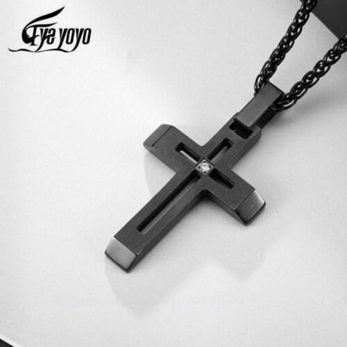 EyeYoYo 2020 Fashion Cross Stainless Steel Choker Necklace for Men Black Color Statement Necklace Jewelry Collares Largos