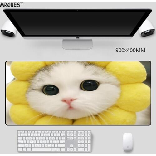MRGBEST Mouse-Pad Plus Big Size 900x400MM Locking Edge with Cute Cat Picture Nature Rubber Speed-control Mats for Playing CSGO