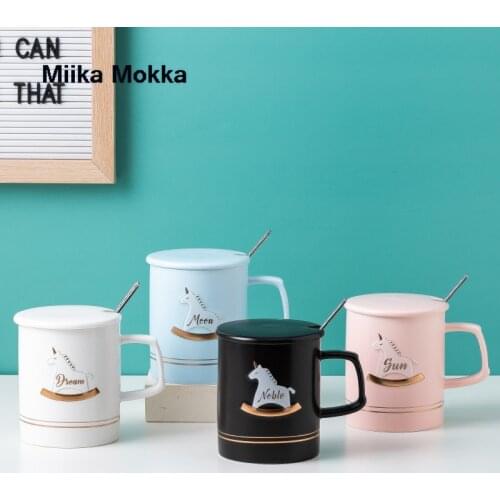 Cartoon Trojan Horse Coffee Mug Cute Ceramic Mug with Lid and Spoon Personality Breakfast Cup Milk Cup Drinking Cup Drinkware