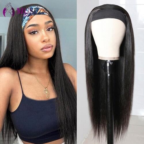 MUSE LOVE Malaysia Straight Human Hair Wigs 180% Headband Scarf Wig For Black Women Straight Headband Wig Full Machine Made Wigs