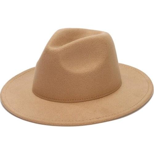 Men Women Classic Jazz Hat Female Wide Brim Autumn Formal Wedding Dress Female Hats Camel Black White Fedora Felted Winter Hats