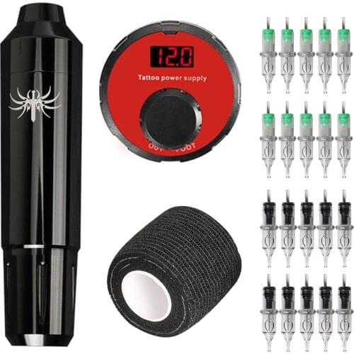 Complete Tattoo Machine Kit LCD Power Supply Cartridge Needles Set Permanent Makeup Kit for Starter & Tattoo Artists