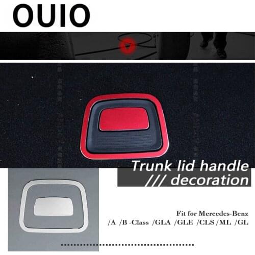 OUIO Car Trunk Button Frame Stickers For Mercedes Benz W176 W246 C117 W218 X166 A B GLA GLE CLS ML GL Class Auto Accessories