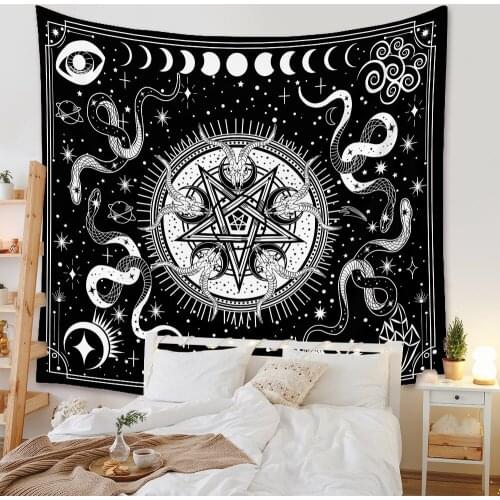 Black And White Astrology Snake Tapestry Wall Hanging Mysterious Wall Cloth Tapestries Home ArtDecor Trippy Tpestry Wall Carpet