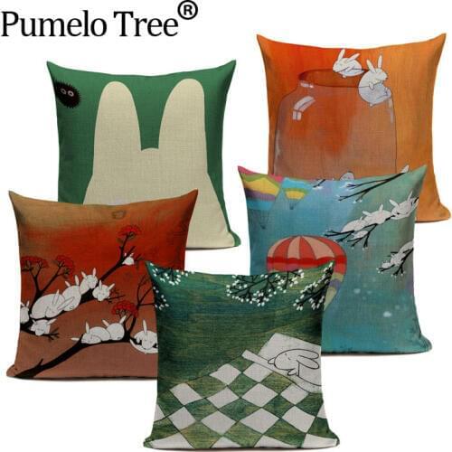 Cushion Cover Loving Cat Cute Rabbit Pillowcase Sofa Throw Pillows Cover Animal Printed Wedding Home Decorative Cojines Fundas