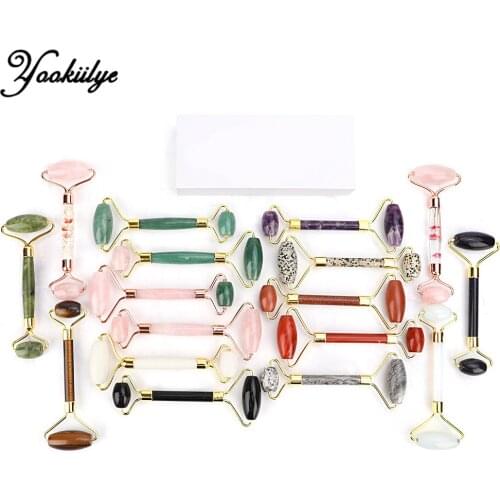 Jade Roller Facial Massager Double Heads Natural Quartz Jade Stone for Face-lift Slim Anti-Aging Body Relax White Box Dropship